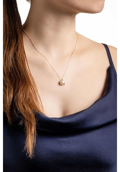 Diamond Collection 14 K Sarı Altın 0,11 Karat Pırlanta Doğal İnci Kolye Sarı