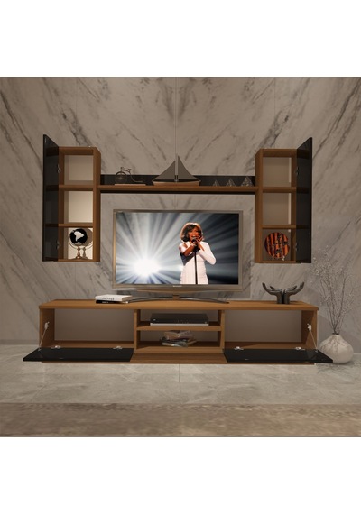 Decoraktiv Eko 5db Mdf Dvd Tv Ünitesi Tv Sehpası Ceviz - Siyah