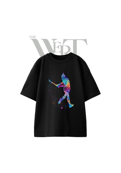 Thewert Splash Hockey Tasarım Baskılı Ünisex Siyah Oversize T-shirt