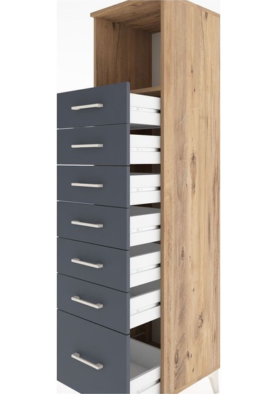 Hyperion Dolap Tek Raflı 7 Çekmeceli 44x44x182 Çam-antrasit Çam