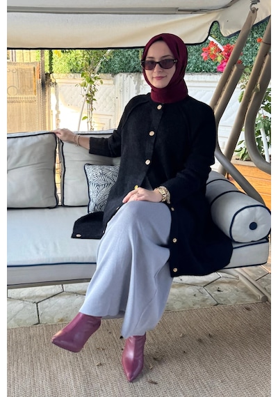 Rabia Şamlı Sedef Angora Triko Hırka Siyah Normal