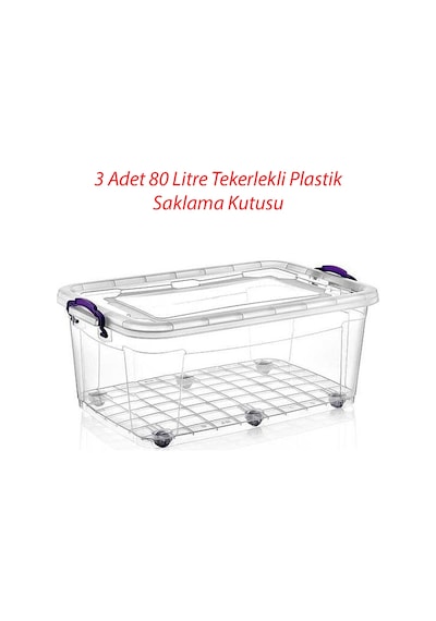 3 Adet 80 Litre Tekerlekli Maxı Multi Box Saklama Kutusu - E-515