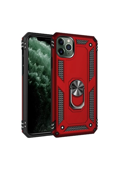 Newface Apple, Uyumlu iPhone 11 Pro Kılıf Sofya Yüzüklü Silikon Kapak - Kırmızı