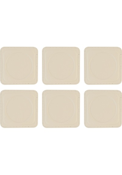 Bardak Altlığı,6 Lı Set,masaüstü Yuvarlak Cup Coaster,vegan Suni Deri,11x11 Cm.,bej Bej
