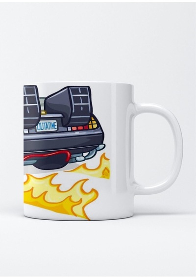 Geleceğe Dönüş Arabası Deloreans Baskılı Kupa Bardak Beyaz