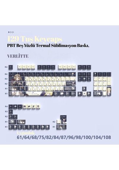 129 Tuş  Yan Baskılı Termal Süblimasyon Pbt Manyetik-mekanik Uyumlu Klavye Tuşları Klavye Keycaps