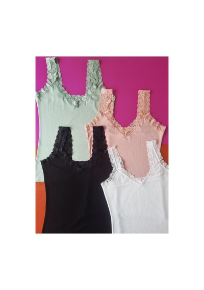 Demirsa Boutique Dantel Detaylı Modal Kumaş Askılı Siyah, Beyaz, Pudra Ve Yeşil Renk 4'lü Kadın Atlet Çok Renkli4 Demirsa Boutique Dantel Detaylı Modal Kumaş Askılı Siyah, Beyaz, Pudra Ve Yeşil Renk 4'lü Kadın Atlet Çok Renkli4