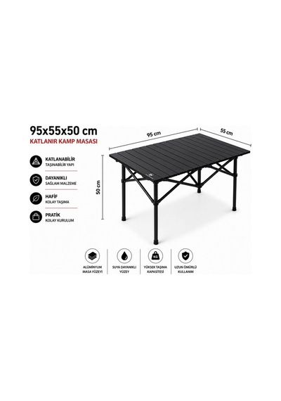 95x55x50 Cm Katlanır Kamp Ve Piknik Masası Hafif, Dayanıklı Ve Taşınabilir Siyah
