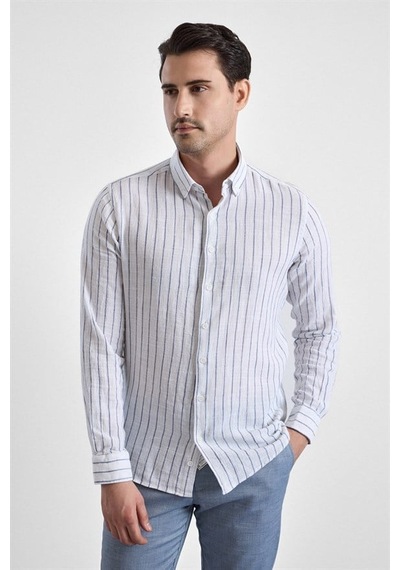 Süvari Lacivert Slim Düğmeli Yaka Casual Gömlek Sgm1008400005-m09