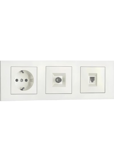 Ovivo Grano Beyaz Üçlü Set Topraklı Priz+tv Prizi+nümeris+üçlü Çerçeve