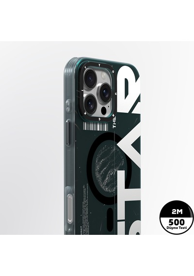 Apple Uyumlu iPhone 16 Pro Max Kılıf Magsafe Özellikli Airbagli Hologram Youngkit Interstellar Serisi Siyah-beyaz