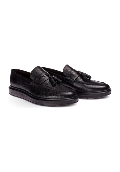 Deery Hakiki Deri Püsküllü Siyah Comfort Erkek Loafer Siyah