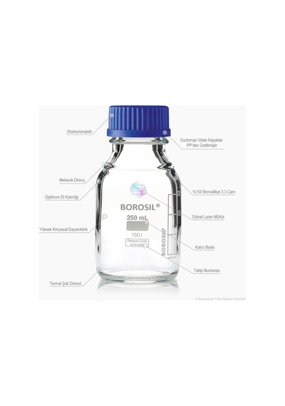 Cam Otoklav Şişe 250Ml Borosil-Contalı Vida Kapaklı-Yüksek Kalite