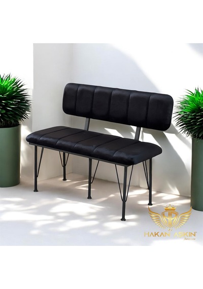 By Hakan Aşkın Siyah Metal Ayaklı Metal Alt Kasalı Line Style New 2025 Sırtlı Bench & Bank Siyah