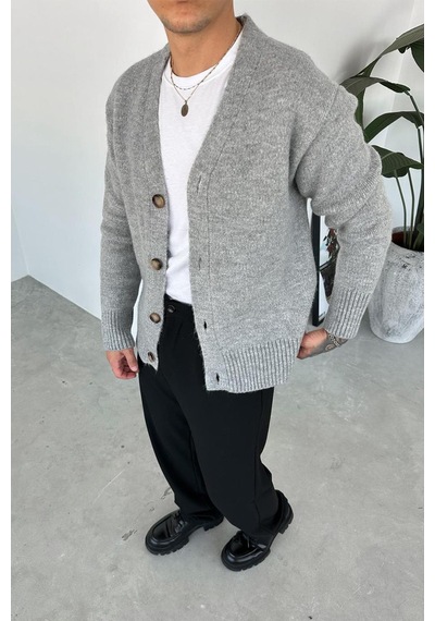 Gri Basic Soft Relaxed Hırka Gri