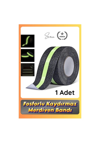 Bant 1 Adet Fosforlu Kaydırmaz Merdiven Bandı 5 Cm X 3 M Fotolümenli Yeşil Zemin Güvenlik Basamak