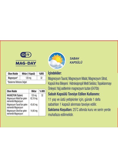 Orfarma Mag-Day Takviye Edici Gıda 60 Kapsül