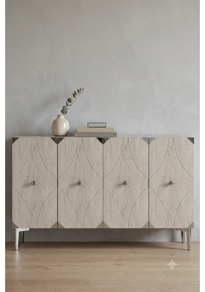 Ka1297bts Alfa Konsol Ve Tv Sehpası Beyaz-traverten-silver 120cm