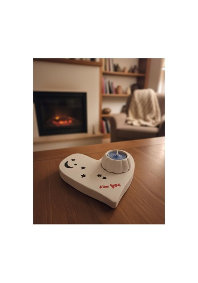Kalp Tasarımlı Dekoratif Mumluk Ve Tealight Mum Seti Beyaz