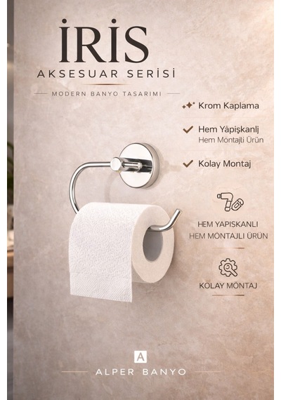Alper Banyo Ceria Krom Eko Kapaksız Tuvalet Kağıdı Askısı Tuvalet Kağıtlığı Ister Yapıştır Ister Montajla