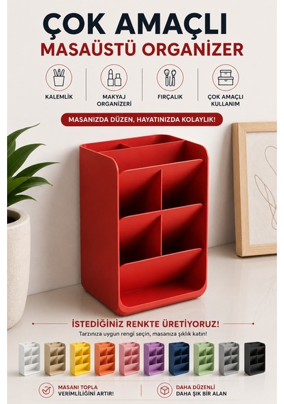 Masa Üstü Çok Amaçlı Organizer / İstediğiniz Renkte Üretim Pembe