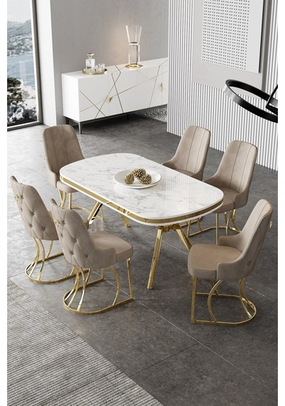 Canisa Epal Serisi 90x168 Lak Panel Beyaz Mermer Desen Masa Takımı Gold Ayaklı 6 Cappucino Sandalye Beyaz Mermer Desen Masa Sandalyeler Cappucino Canisa Epal Serisi 90x168 Lak Panel Beyaz Mermer Desen Masa Takımı Gold Ayaklı 6 Cappucino Sandalye Beyaz Mermer Desen Masa Sandalyeler Cappucino