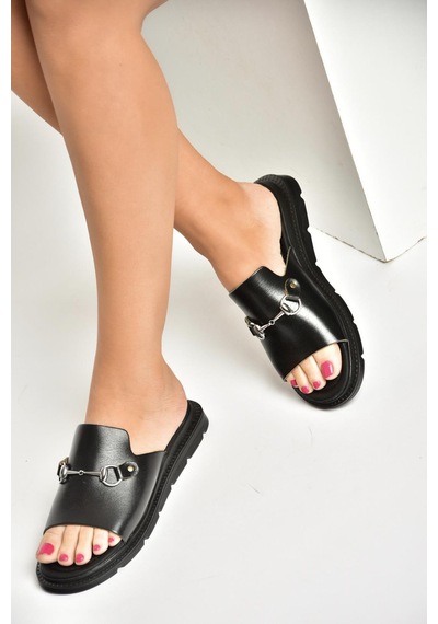 Fox Shoes U291099303 Siyah Hakiki Deri Kadın Terlik Siyah-hakiki Deri Siyah
