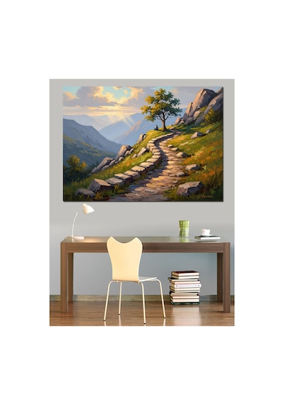 Dağ Yolunda Tek Başına Ağaç Yağlı Boya Dokulu Kanvas Tablo Canvas Tablosu