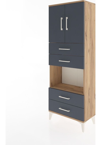 Arges Dolap 3 Raflı 4 Çekmeceli 2 Kapaklı 60x30x163 Çam-antrasit Atlas Çam