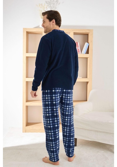 Pijamoni Erkek Düğme Yaka Kışlık Polar Pijama Takımı 6100/8,1 - 1 Adet Lacivert