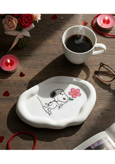 K42design Snoopy "sevgi Çiçeği" El Yapımı Dekoratif Sunum Ve Takı Tabağı 1