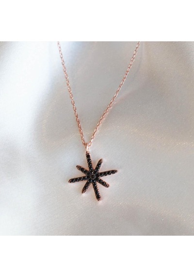 Siyah Zirkon Taşlı Rose Gold Kaplama Gümüş Kolye Gümüş