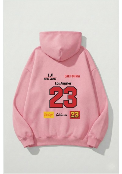 Uyguntarz Unisex Yumuşak Dokulu Kalbin İzi Baskılı Tasarım Oversize 3 İplik Hoodie Sweatshirt Pembe