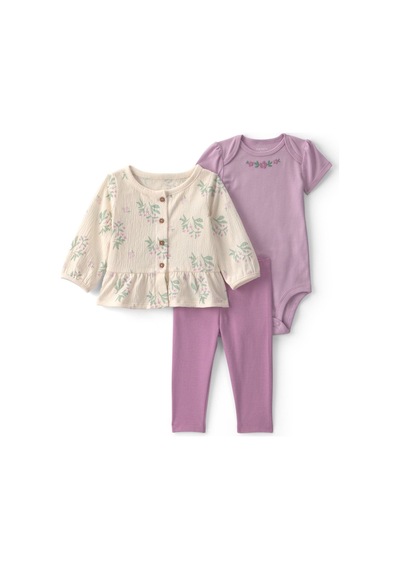 Carter's Kız Bebek Layette 3'lü Hırka Tayt Takım Lila 1v404410