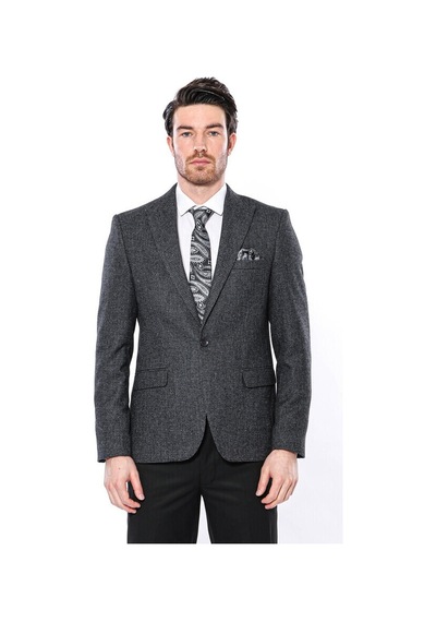 Sivri Yaka Tek Düğme Füme Slim Fit Ceket Wessi 001