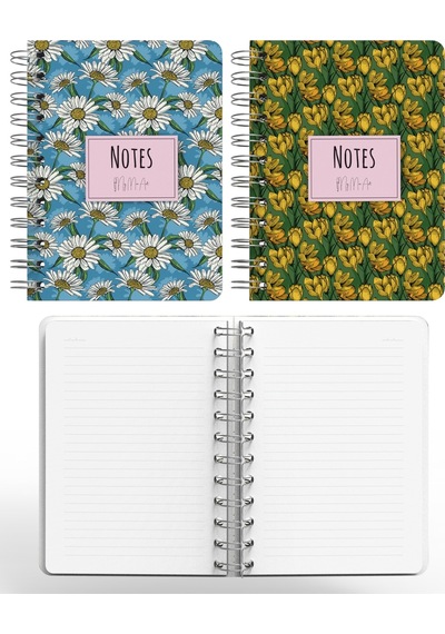 Daisy Magnolia Mini Sert Kapaklı Spiralli Defter Set Çok Renkli