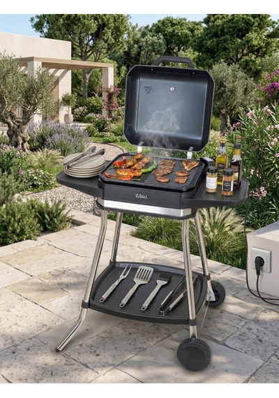 Zilan ZLN2501 3000 W Elektrikli Barbekü Mangal Standlı Kapaklı Döküm Izgara