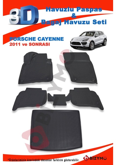 Porsche Cayenne 2011 ve Sonrası Paspas ve Bagaj Havuzu Seti Siyah