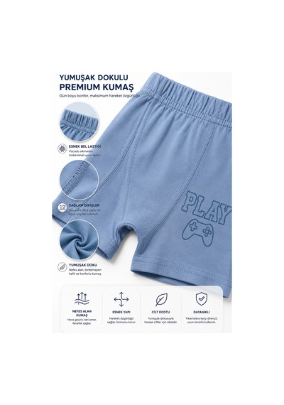 Westicgiyim 6 Lı Erkek Çocuk Boxer Seti Pamuklu Yumuşak Kumaş Esnek Bel Baskılı Renkli İç Çamaşırı 3-12 Yaş Çok Renkli