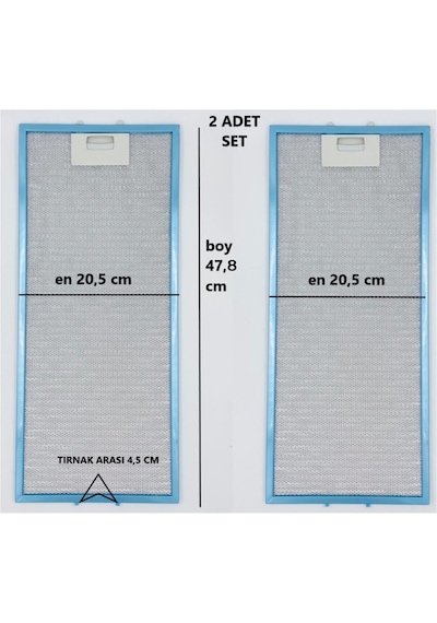 Ankastre Aspiratör Alüminyum Yağ Filtresi 2 Adet 205 Mm X 478 - 532376826 Uyumlu