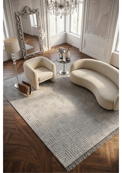 Luxess Halı Dizayn 1062 Gri Renkli Iskandinav Sisal Tarzı Desen Hav Vermez Tozumaz Modern Halı Gri