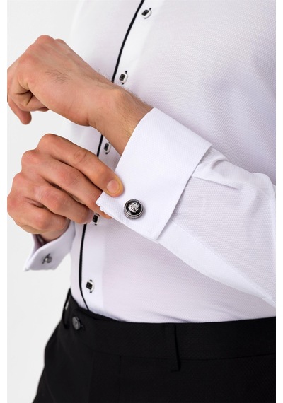 SÜVARİ Siyah Slim Fit Düz Ata Yaka Gömlek