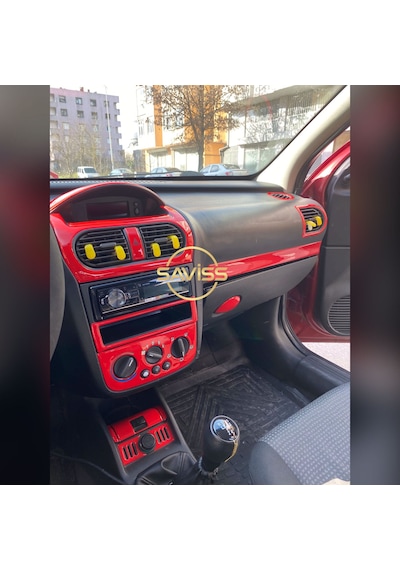 Opel Corsa C 28 Parça Full Set Kırmızı Torpido Maun Kaplama (Kırmızı)