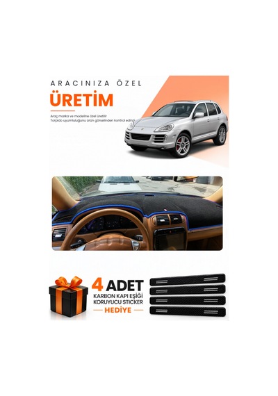 Porsche Cayenne 2002-2010 Uyumlu Torpido Koruma Örtüsü Oto Kılıfı - Siyah Mavi
