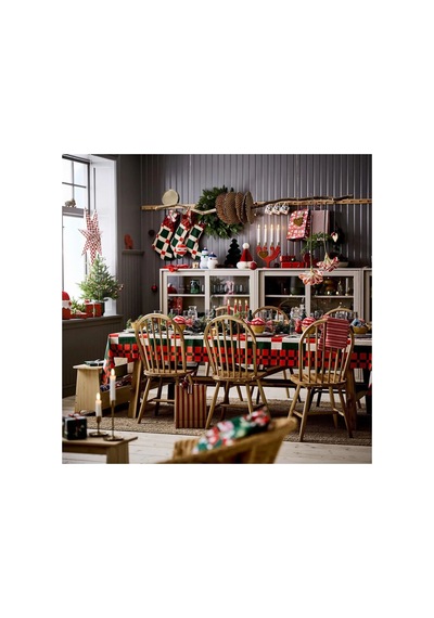 Ikea Vınterfınt Masa Örtüsü 145 X 240 Cm Kırmızı - Yeşil - Açık Bej Çok Renkli