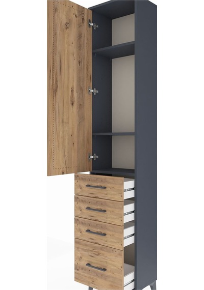 Arges Dolap 3 Raflı 4 Çekmeceli Tek Kapaklı 44x30x221 Antrasit-çam Antrasit