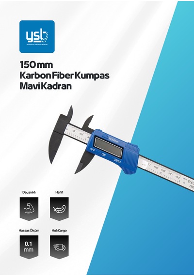 Ysb 150 Mm Karbon Fiber Dijital Kumpas - Mavi Kadran Profesyonel Seri - Pil + Yedek Pil Dahil