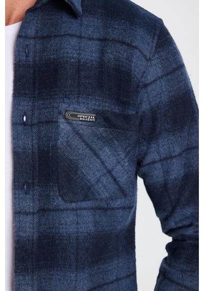 Tudors Erkek Slim Fit Dar Kesim Oduncu Tek Cep Kareli Kışlık Gömlek-32103 Çok Renkli