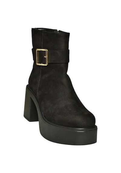 Fox Shoes V726446602 Siyah Süet Kalın Topuklu Kadın Bot Siyah-Süet