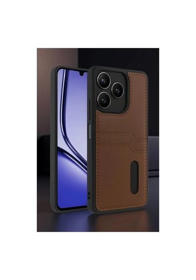 Jenerik Realme Note 50 4g Kılıf Sara Kartvizitli Deri Kılıf - Siyah